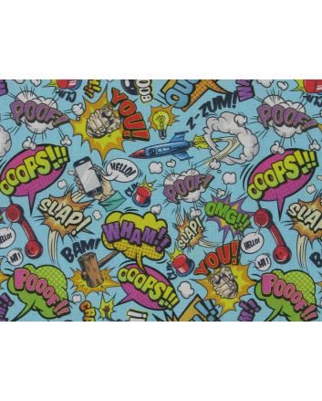 Comic Speech Bubbles Cotton Print, Sky