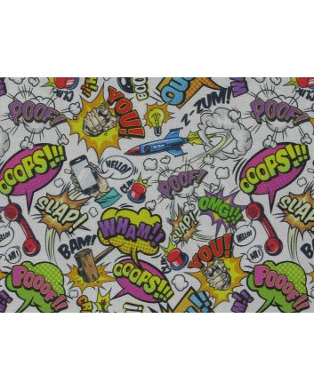 Comic Speech Bubbles Cotton Print, White