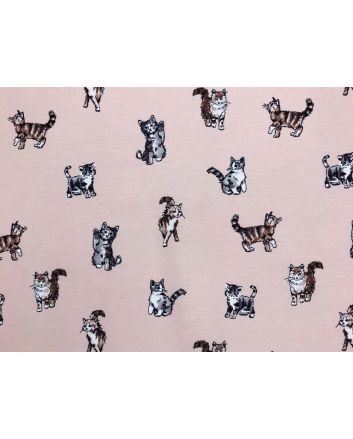 Cotton Rich Panama Canvas, Shabby Cats, Pink