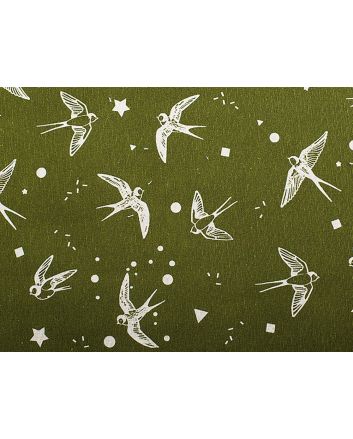 Cotton Rich Panama Canvas, Swooping Swallows, Olive