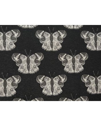 Cotton Rich Woven Tapestry, Mono Butterfly, Black