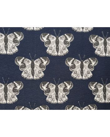 Cotton Rich Woven Tapestry, Mono Butterfly, Navy