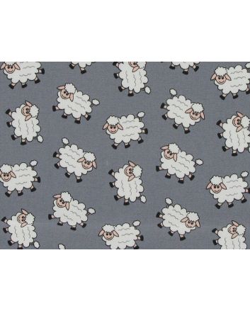 Counting Sheep Cotton Poplin Print, Grey