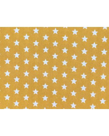 Craft Collection Cotton Print, Small White Star, Mustard