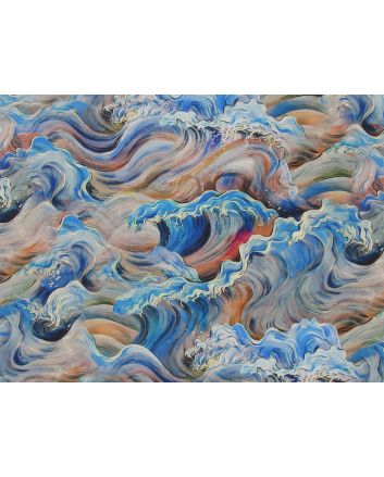 Crashing Waves Digital Print Viscose, Blue
