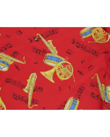 Crepe de Chine, Music Print - Red
