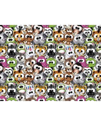 Cuddly Animal Crowd Cotton Print, Multicolour