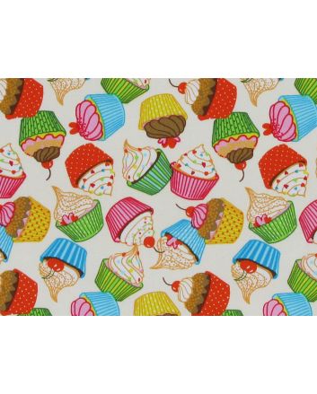 Cupcake Fun Cotton Poplin Print, Cream