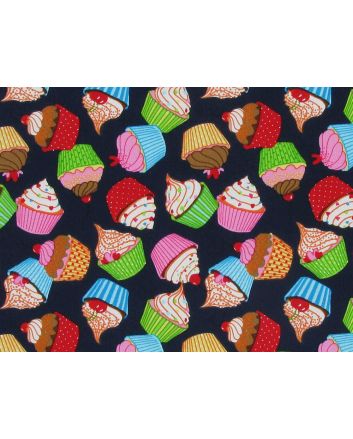 Cupcake Fun Cotton Poplin Print, Navy