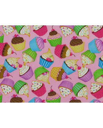 Cupcake Fun Cotton Poplin Print, Pink