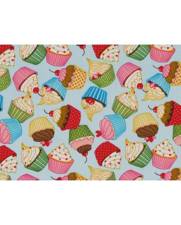 Cupcake Fun Cotton Poplin Print, Sky