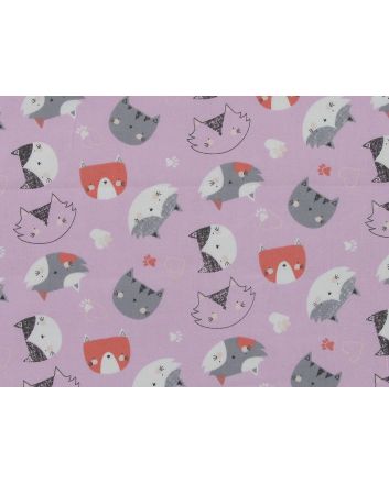 Cute Cat Face Cotton Poplin Print, Pink