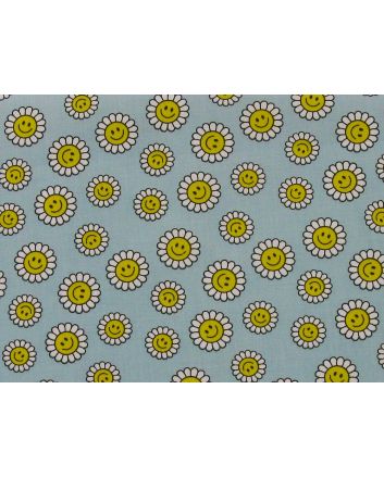 Daisy Smile Polycotton Print, Sky