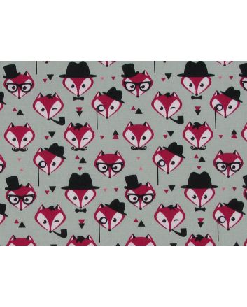 Dapper Fox Cotton Poplin  Print, Sage