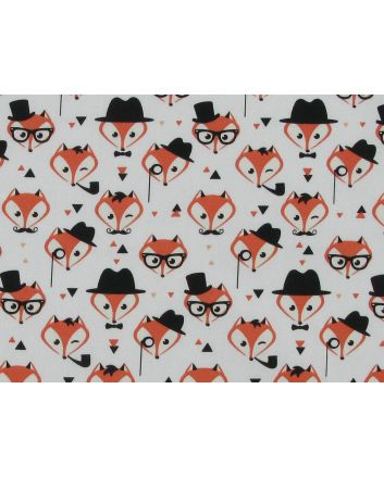 Dapper Fox Cotton Poplin  Print, White