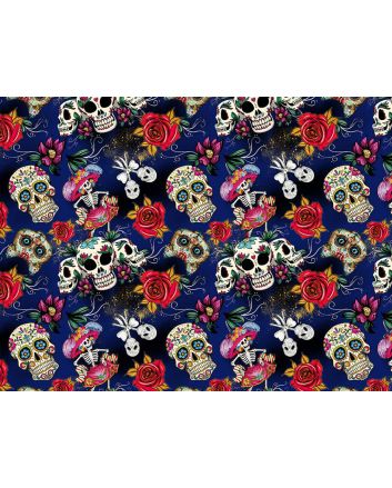 Day Of The Dead Cotton Print, Blue