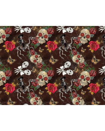 Day Of The Dead Cotton Print, Brown