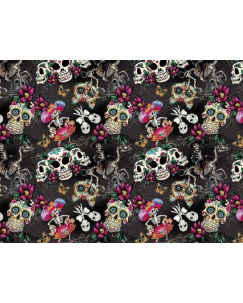 Day Of The Dead Cotton Print, Graphite