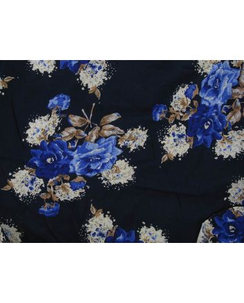 Deadstock Lightweight Cotton Floral Bouquet, Blue