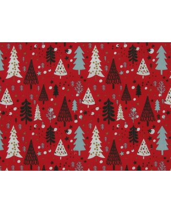 Deco Christmas Tree Forest Polycotton Print, Red