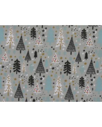 Deco Christmas Tree Forest Polycotton Print, Silver