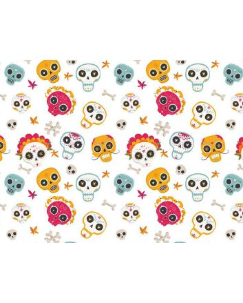 Deco Skullz Cotton Print, White