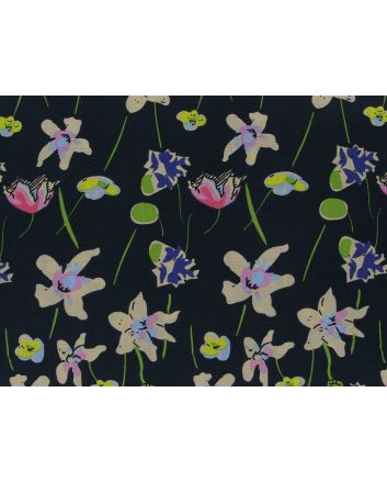 Deco Tulips Cotton Print, Black