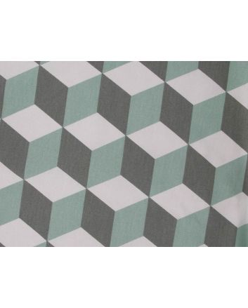 Digital Cubes Cotton Curtain, Aqua