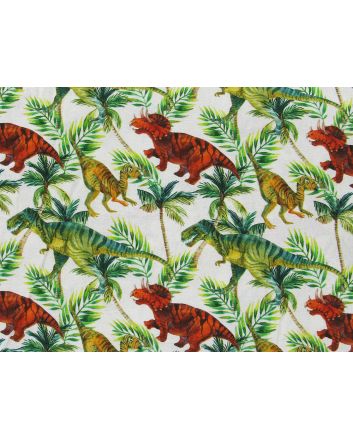 Dino Rawr Cotton Print, White