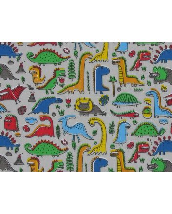 Dinosaur Adventure Polycotton Print, Silver