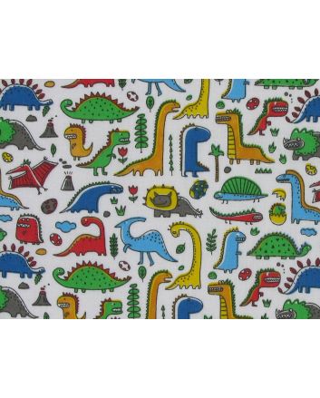 Dinosaur Adventure Polycotton Print, White