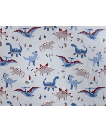 Dinosaur Foliage Cotton Jersey, Blue