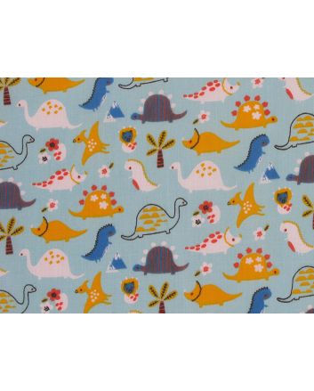 Dinosaur Gang Polycotton Print, Sky
