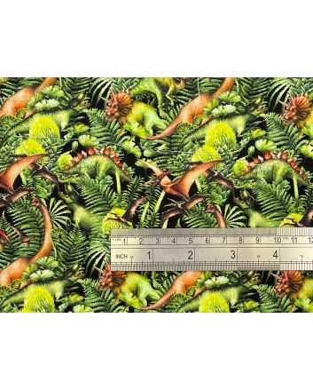 Dinosaur Rainforest Cotton Print, Green