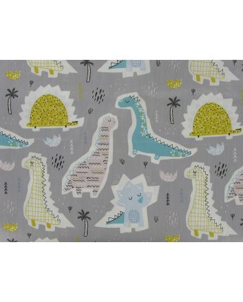 Dinosaur Scrapbook Cotton Print, Grey