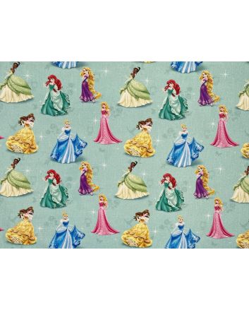 Disney Printed Cotton, Princess Sparkle, Mint