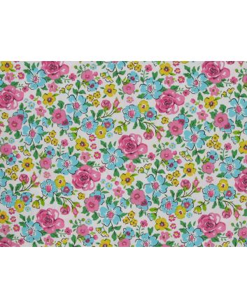 Ditsy Garden Organic GOTS Cotton Poplin, Pink and Aqua