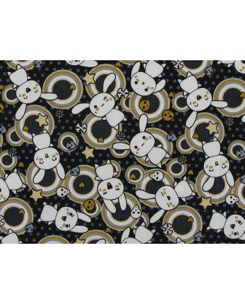Dizzy Bunny Cotton Poplin Print, Black