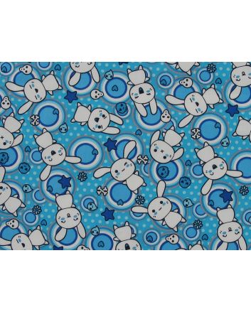 Dizzy Bunny Cotton Poplin Print, Blue