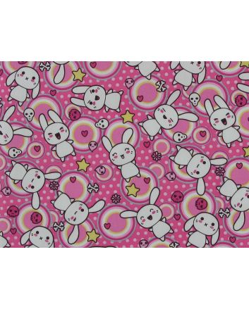 Dizzy Bunny Cotton Poplin Print, Pink