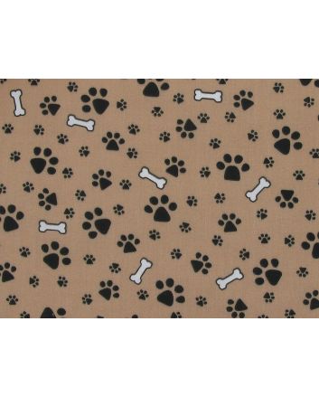 Doggy Paws Polycotton Print, Camel