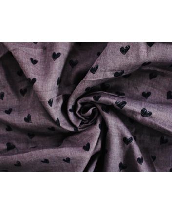 Doodle Hearts Printed Double Gauze, Mauve