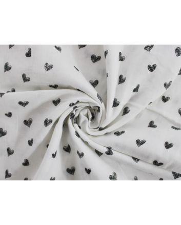 Doodle Hearts Printed Double Gauze, White