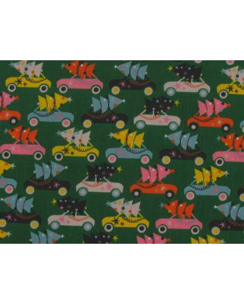 Driving Home with Christmas Polycotton Print, Green