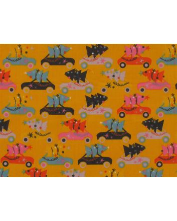 Driving Home with Christmas Polycotton Print, Ochre