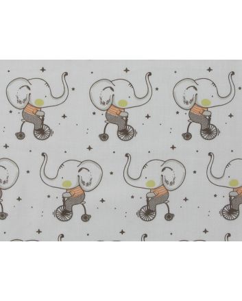 Elephant Bicycle Polycotton Print, White