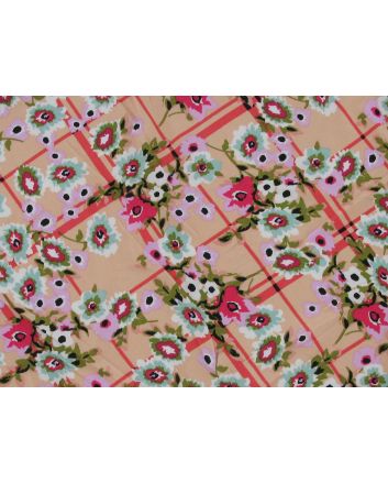 Elle Stretch Polyester Jersey, Flower Garden Patch, Pink