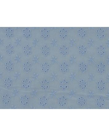 Embroidered Cotton Voile Anglaise, Six Hole Floral, Blue