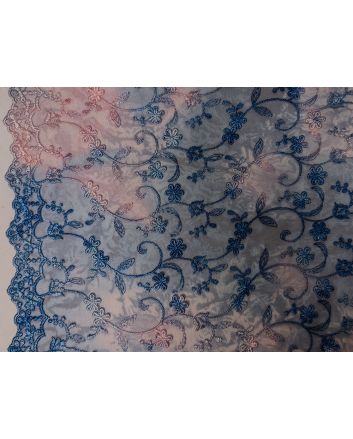 Embroidered Scalloped Tie Dye Lace, Blue