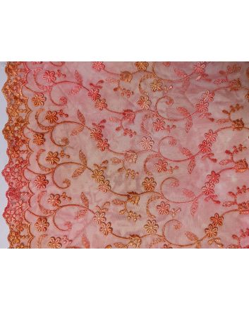 Embroidered Scalloped Tie Dye Lace, Fuchsia and Orange